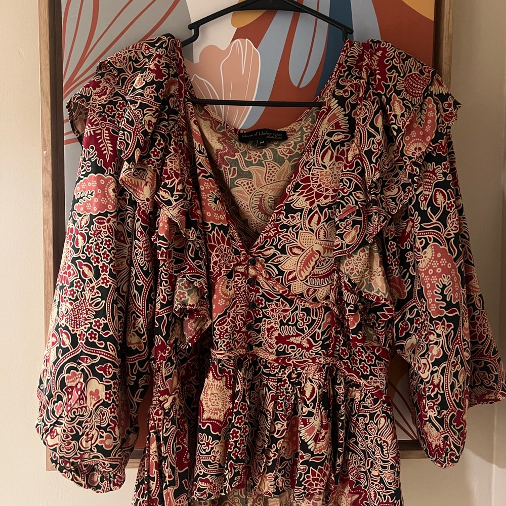 House of Harlow 1960 Paisley Ruffle Blouse